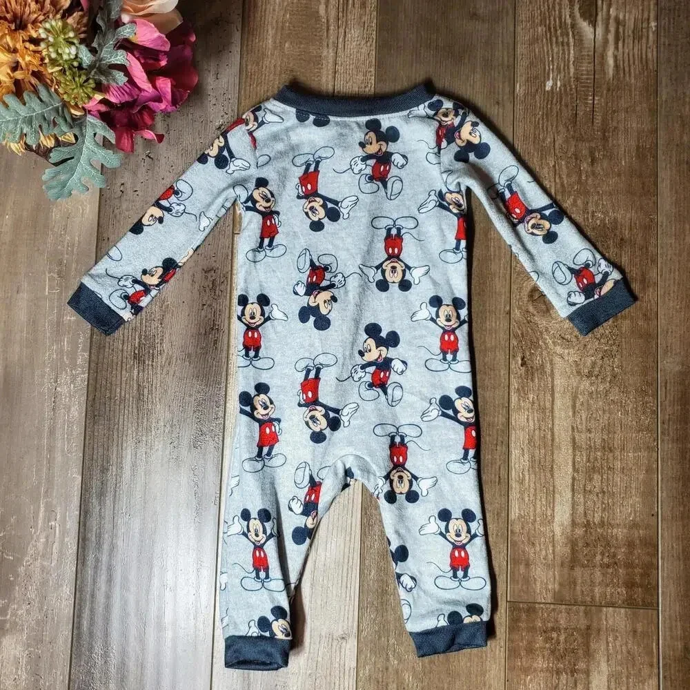 Disney Baby Gray Mickey Mouse One Piece PJ Pajamas Size 6m